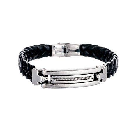 Braided Leather Bracelet // Stainless Steel