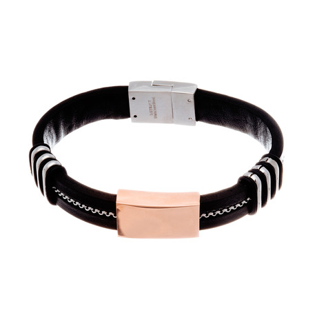 Leather Bracelet // Rose Gold Plated Bar