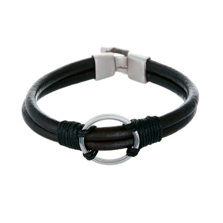 Leather Bracelet // Stainless Steel Circle