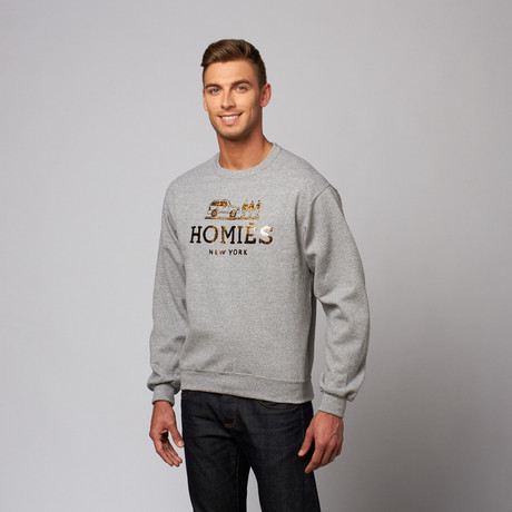 Homies Crewneck Pullover // Leopard Foil + Heather Grey (XS)