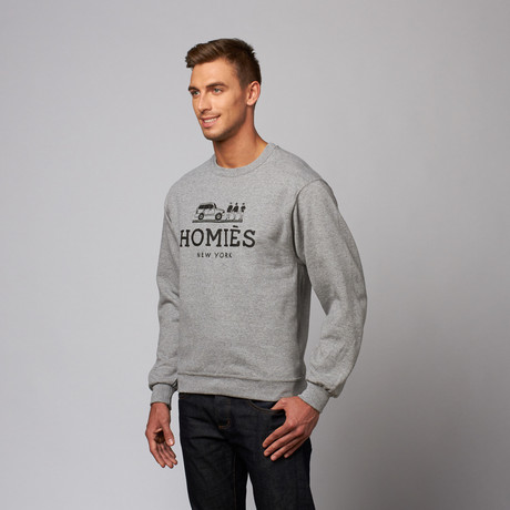 Homies Crewneck Pullover  // Heather Grey + Black Print (XS)