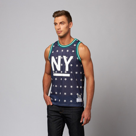 Reason Stars Mesh Basketball Jersey // Navy + White (S)