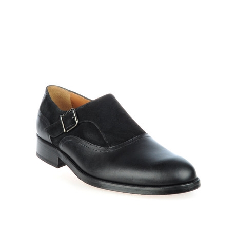 Leather Mix Monk Strap Shoe // Black (Euro: 39)