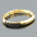 Leather + Triple Cable Bangle (Brown + 18K Gold Plated)