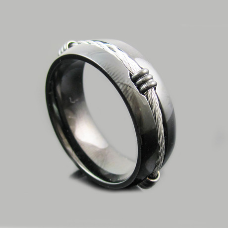 Black Stainless Steel Black Cable Ring (Size 8)