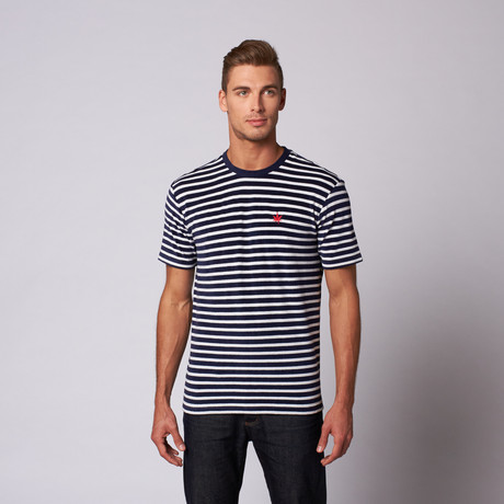 Striped Terry Crew Neck Tee // Navy (S)