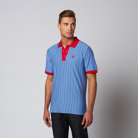 Vertical Striped Jersey Polo // Light Blue (S)