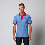 Vertical Striped Jersey Polo // Light Blue (M)