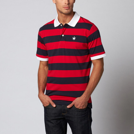 Wide Stripe Jersey Polo // Red (S)