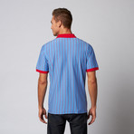 Vertical Striped Jersey Polo // Light Blue (M)