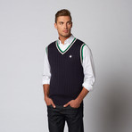 V-Neck Cable Sweater Vest // Navy (L)