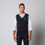 V-Neck Cable Sweater Vest // Navy (L)