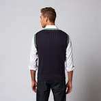 V-Neck Cable Sweater Vest // Navy (L)