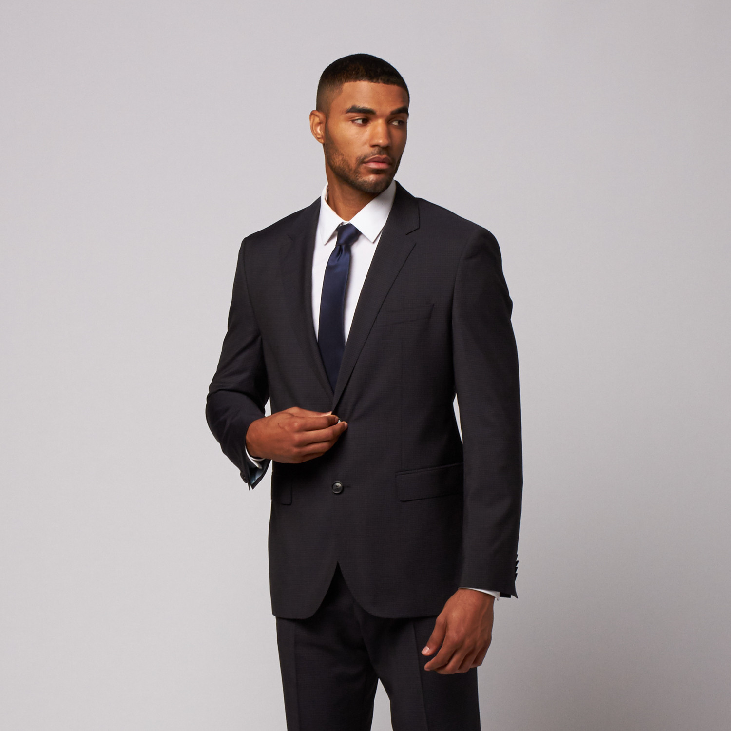 Hugo Boss Wool Two Piece Suit Navy Black Check Us 42r Last Grab Designer Suits Touch Of Modern