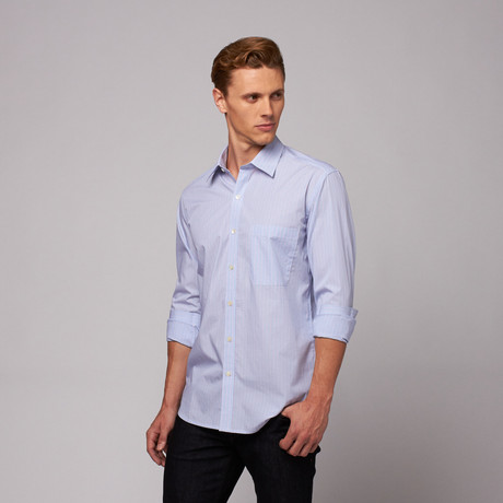 Mumbai Button Up Shirt // Blue + Lilac Banker's Stripe (US: 15R)