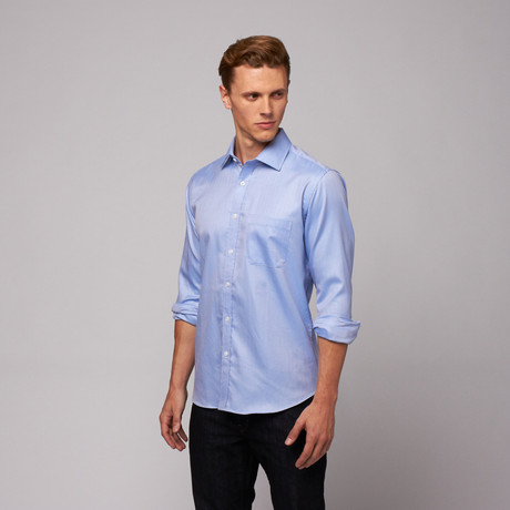 New Cardiff Button Up Shirt // Blue Herringbone (US: 15R)