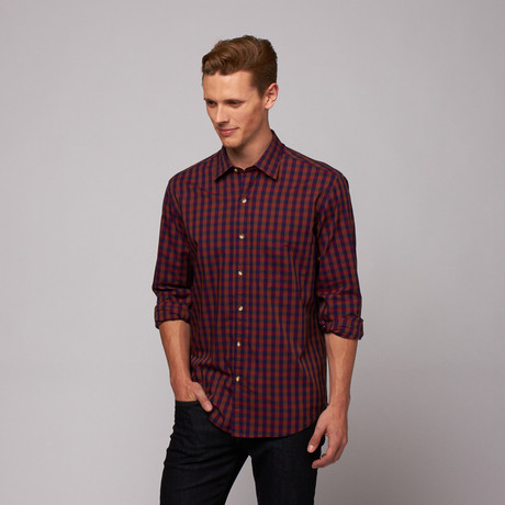 Anzano Twill Button Up Shirt // Rust + Navy Check (US: 15R)