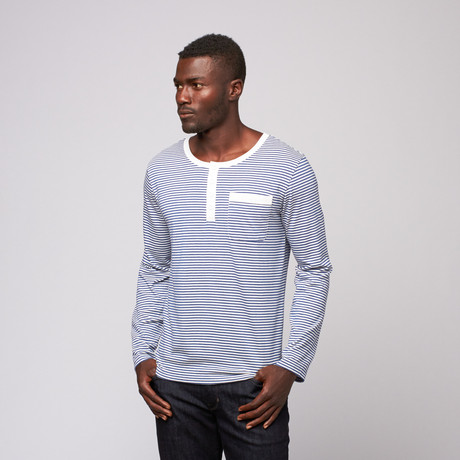 OxyMoron // Genuine Forgery Long-Sleeve Henley // Blue + White (S)