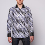 Mix Print Button-Up // Black + Blue (M)