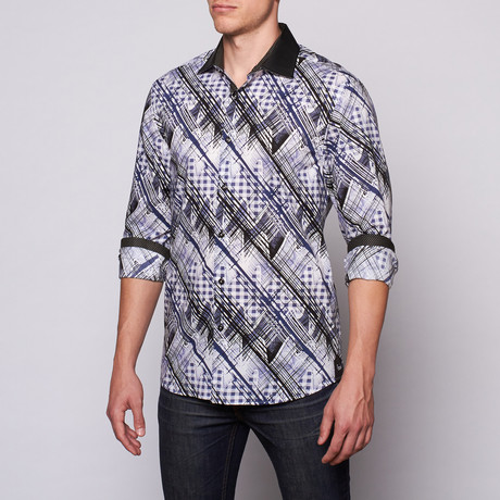 Mix Print Button-Up // Black + Blue (S)