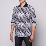 Mix Print Button-Up // Black + Blue (M)