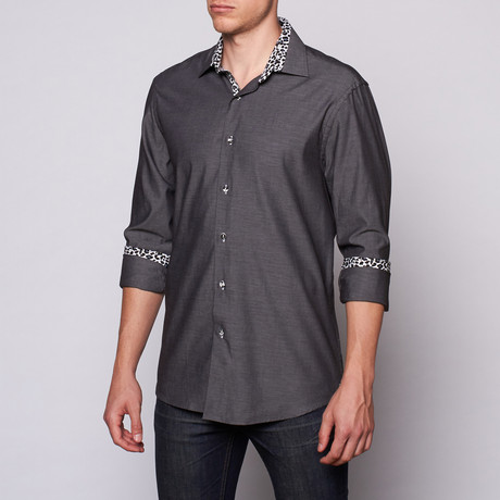 Solid Leopard Trim Button-Up // Grey (S)