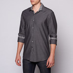 Solid Leopard Trim Button-Up // Grey (M)