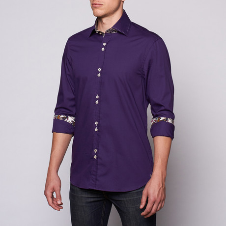 Top Stitch Collar Button-Up // Purple (S)