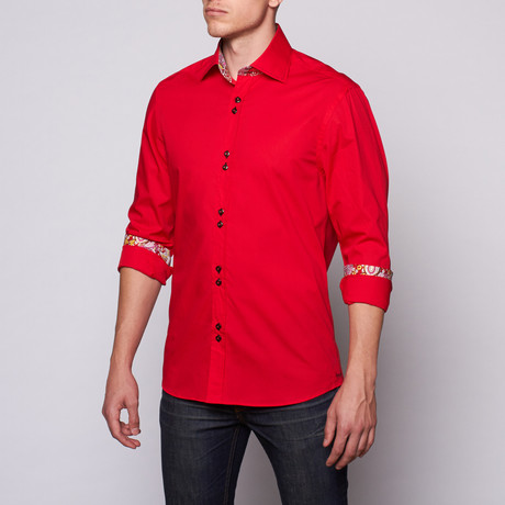 Top Stitch Collar Button-Up // Red (S)