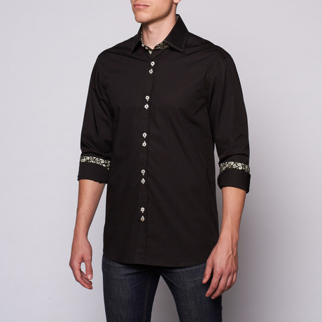 Top Stitch Collar Button-Up // Black (S)