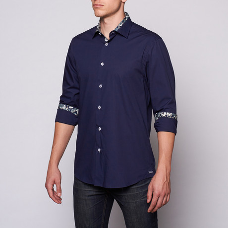 Floral Trim Button-Up // Dark Blue (S)