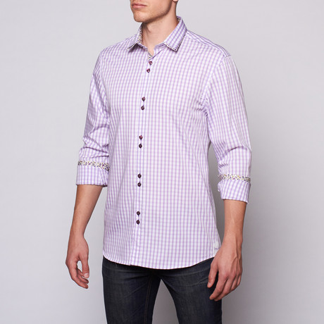 Checkered Button-Up // Purple + White (S)