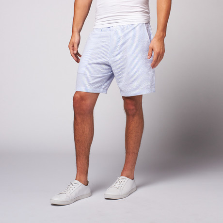 8" Inseam Seersucker Shorts // Blue + White (29)