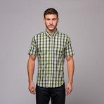 Short Sleeve Plaid Shirt // Navy + Green (S)