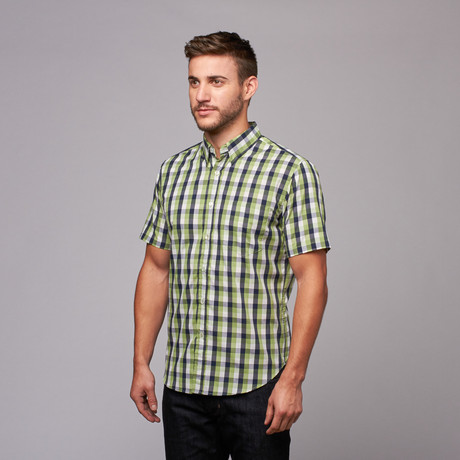 Short Sleeve Plaid Shirt // Navy + Green (S)