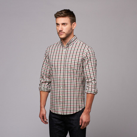 Long Sleeve Mini Check Shirt // Green + Navy + Red (S)