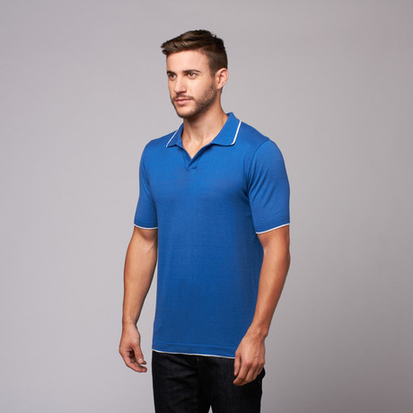 Johnny Collar Knit Polo // Electric Blue + White (S)