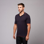 Johnny Collar Knit Polo // Navy + Red (XL)