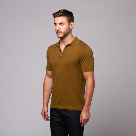 Slim Fit Knit Polo // Olive + White (S)