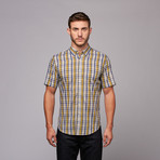 Short Sleeve Plaid Shirt // Yellow + Navy (S)