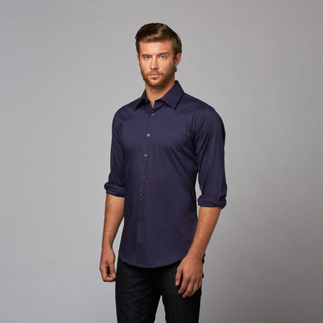 Slim Fit Button Up Shirt // Navy (2XL)