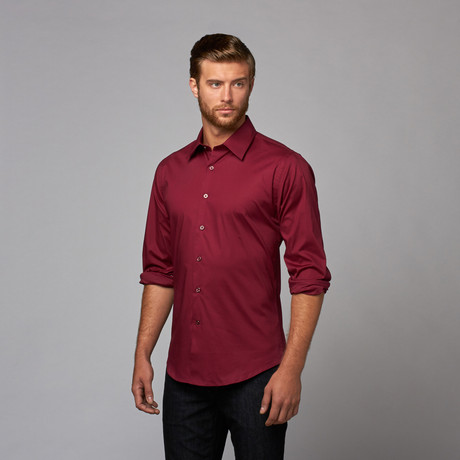 Slim Fit Button Up Shirt // Burgandy (S)