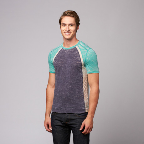 Burnout Colorblock T-Shirt // Indigo + Green (S)