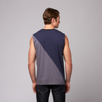 Paneled Stripe Muscle Tee // Blue + Grey (XS)