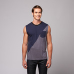 Paneled Stripe Muscle Tee // Blue + Grey (XS)