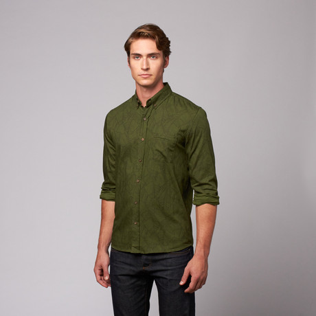 Printed Leaves Poplin Shirt // Green (XS)