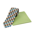 Colorful Gingham Tie + Solid Cotton Pocket Square // Nature + Moss Green