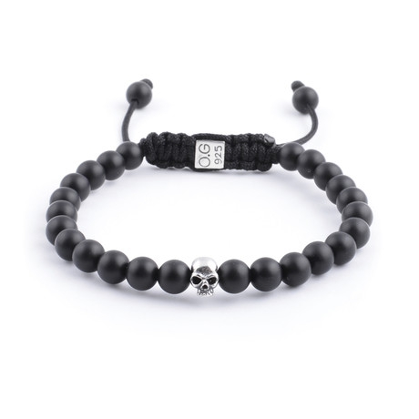 Onyx with Silver Skull // 6mm // 2 Laps (6.4"L)