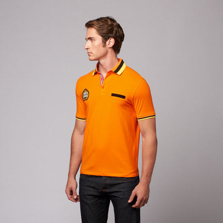Button Pique Polo // Orange + Yellow + Black (XL)