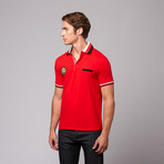 Button Pique Polo // Red + White + Black (XL)